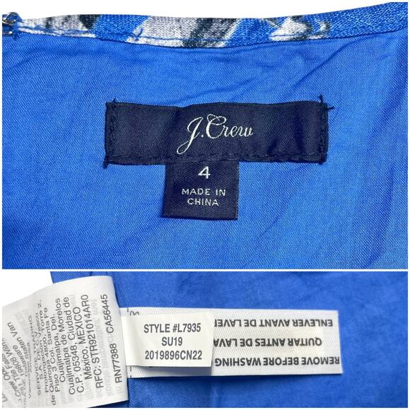 J. CREW 100% Linen Ratti Tropical Toile Blue/White Floral Midi Tea Dress Size 4 - Picture 9 of 10